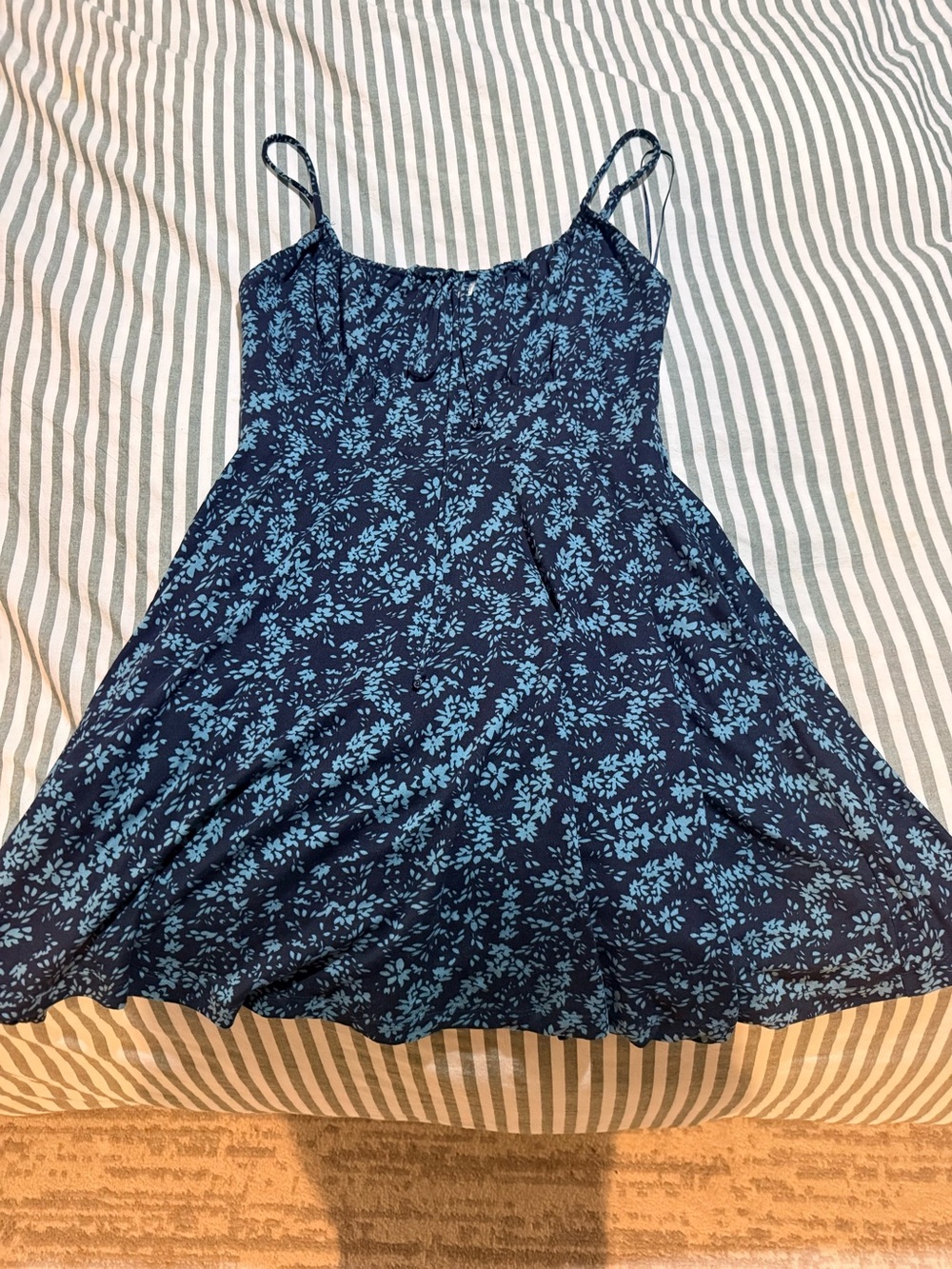 nine britton Navy Blue Mini Dress with Light Blue Floral Print